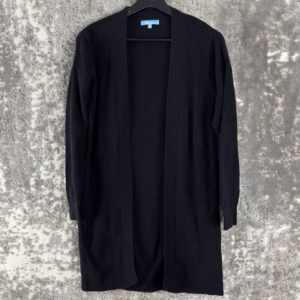 Penmans Size S Ribbed Minimalist Open Front Cardigan Sweater‎ Black Long Sleeve